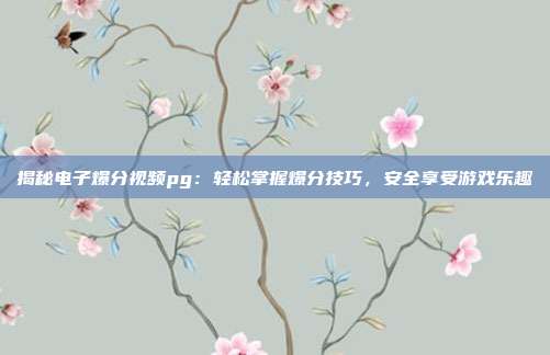揭秘电子爆分视频pg:轻松掌握爆分技巧,安全享受游戏乐趣