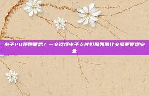 电子PG是啥意思？一文读懂电子支付担保如何让交易更便捷安全